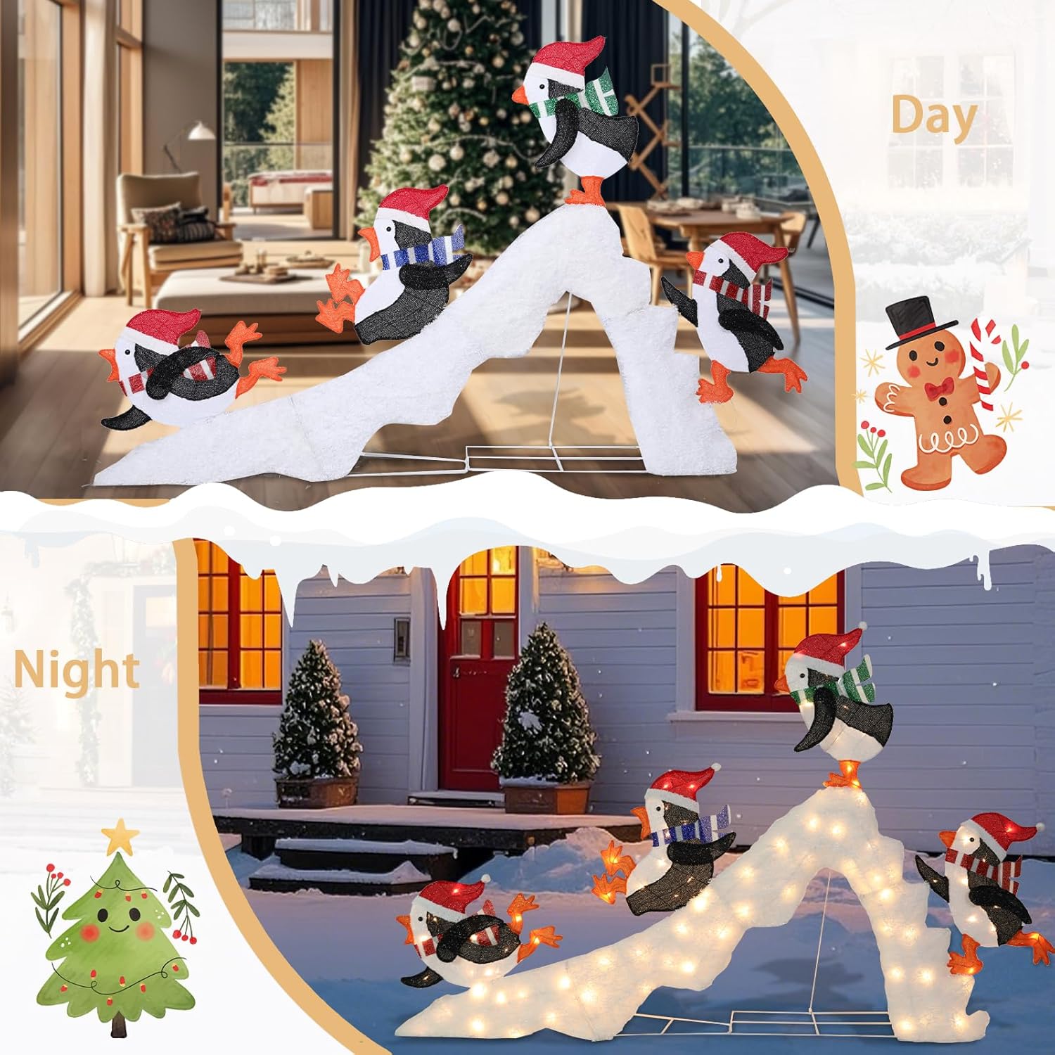 Taman Lighted Christmas Penguin, 7ft Warm Lights Glittered Penguin Skating for Outdoor Christmas Holiday Home Lawn Yard Garden Decoration