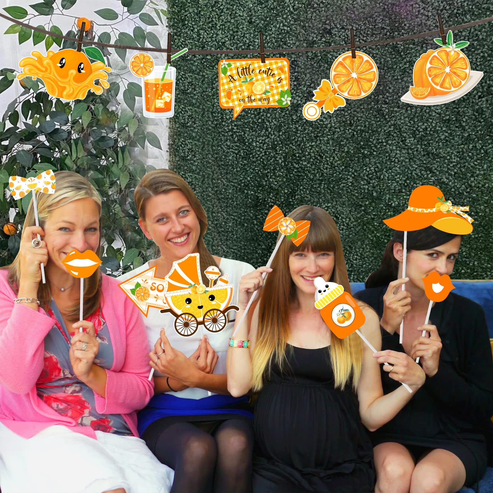 24 Pezzi Accessori Per Foto Baby Shower A Tema Arancione 'Little Cutie' – Decorazioni Per Festa Con Bastoncini E Adesivi, Ideali Per Torte, Centrotavola E Sfondi