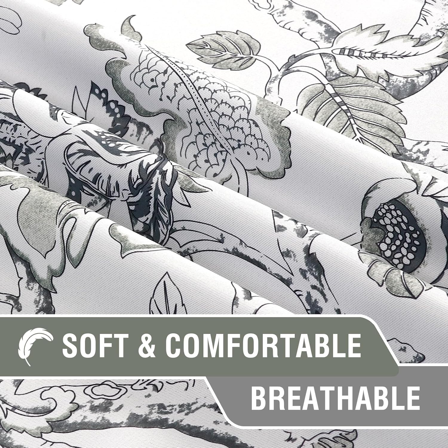 H.VERSAILTEX Blackout Curtains 96 Inch Length 2 Panels Set Floral Print Curtain Drapes for Living Room Thermal Insulated Grommet Window Curtains for Bedroom - Traditional Floral in Antique Green