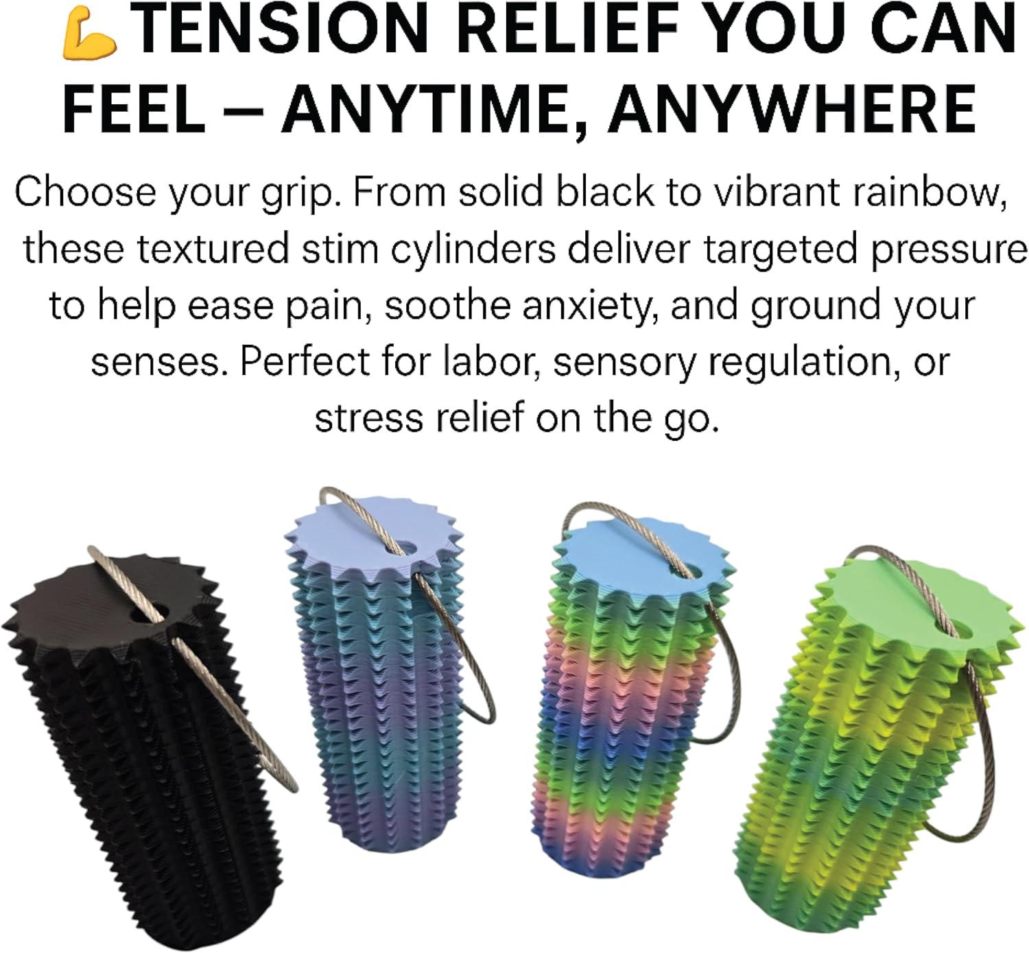 High Intensity Sensory Grip Tool – Textured Fidget for Adults & Teens | Deep Pressure Handheld Stim for Focus, Stress, and Grounding | (Pastel Rainbow) - 1PC image 3