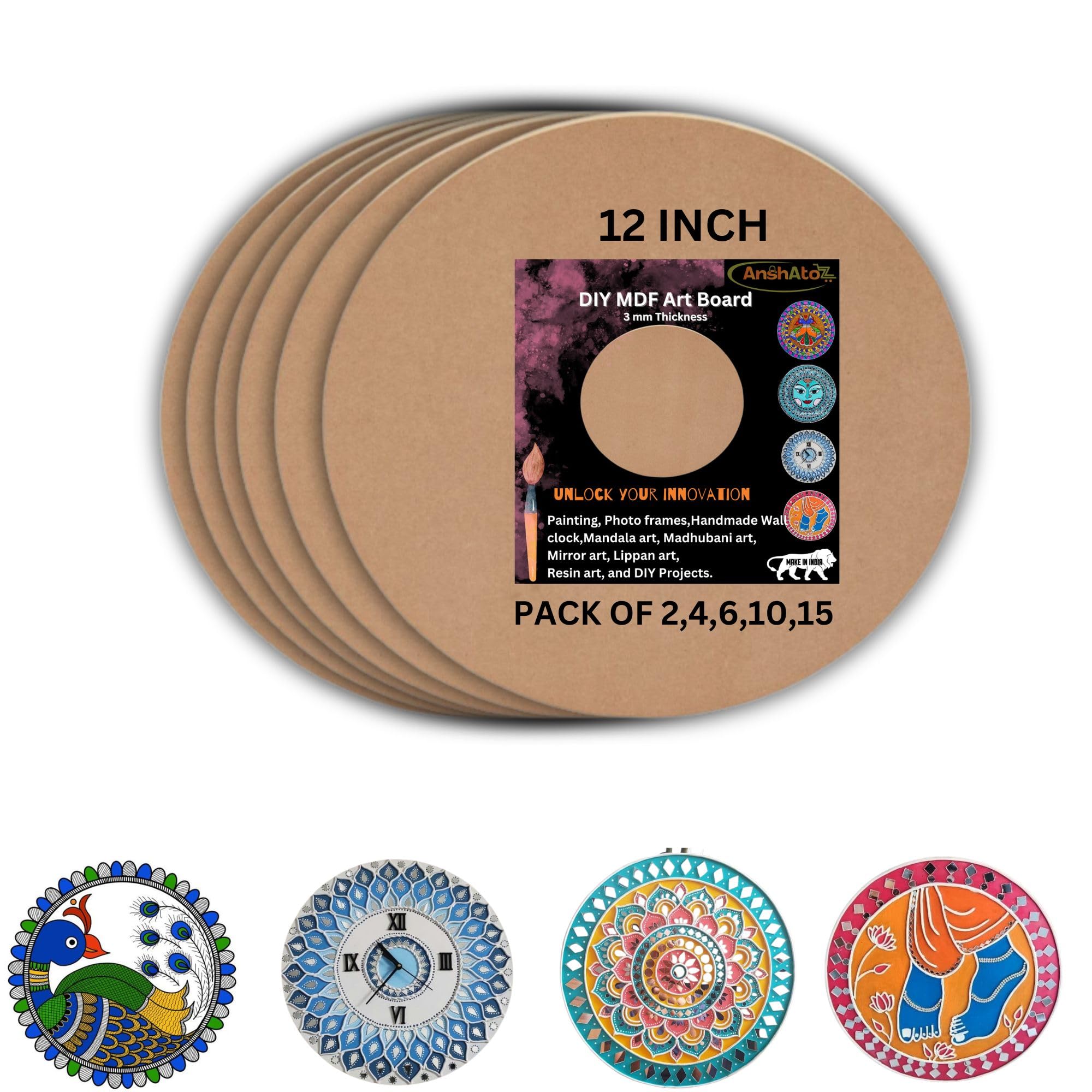 Round Wooden Canvas 12 inch MDF Art Board Sheet 3mm Used for Art, Craft, Painting, Mandala,Resin,Lippan Art, Decoration,Cake Base,Children Creativity DIY Set (Pack of 2)