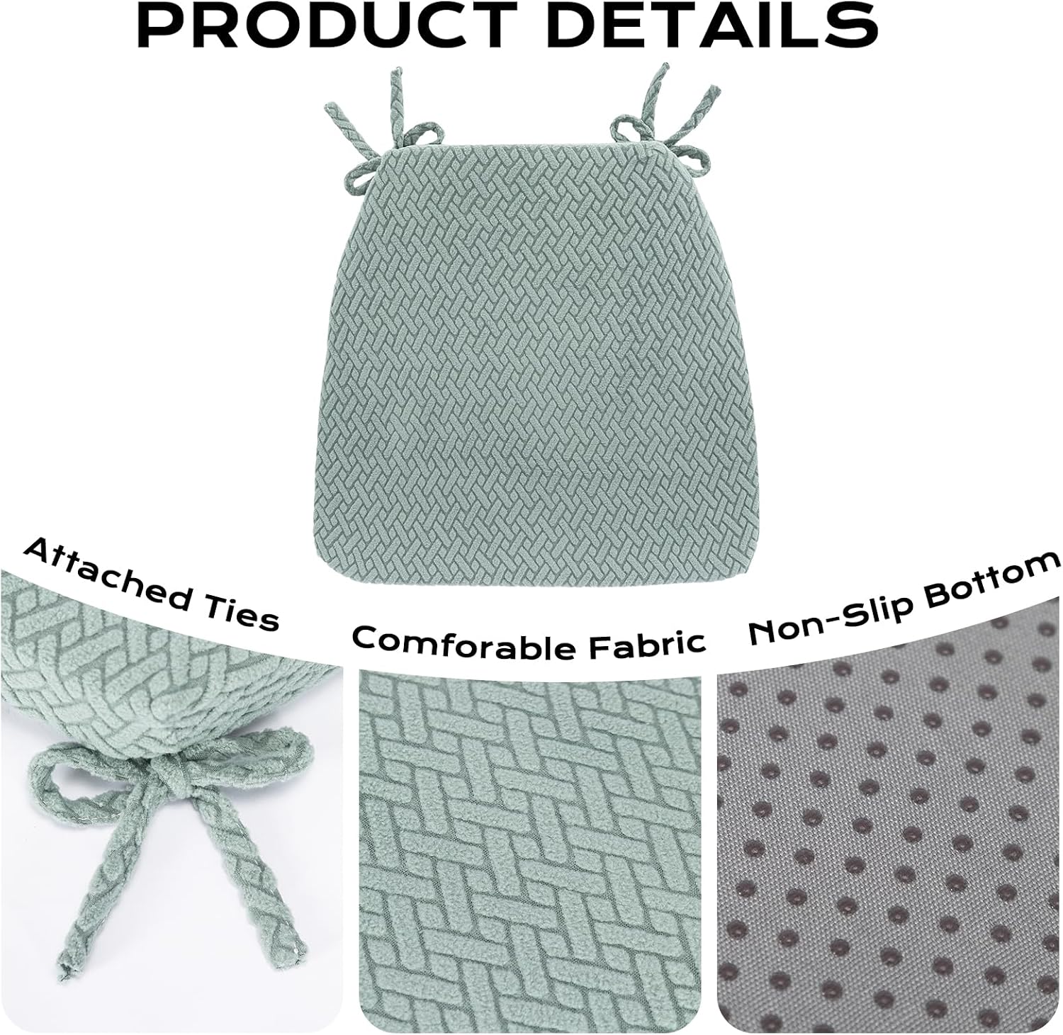 NILUOH Dining Chair Cushion, Thickened 2.5" Memory Foam Seat Cushion for Dining Chairs, D-Shaped Gel Seat Pad, Breathable Anti-Slip Cushion for Kitchen and Living Room Chairs (2 Pack,Matcha Green)