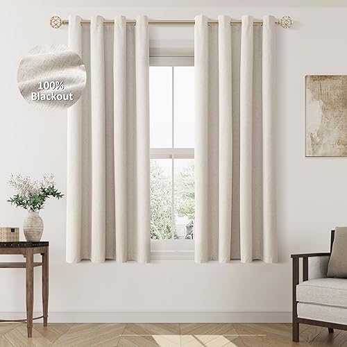 Miniatura 64 de Cream Linen Blackout Curtains 96 Length 2 Panels Set for Living Room Bedroom, 100% Black Out Thermal Insulated Linen Drapes, Room Darkening Grommet