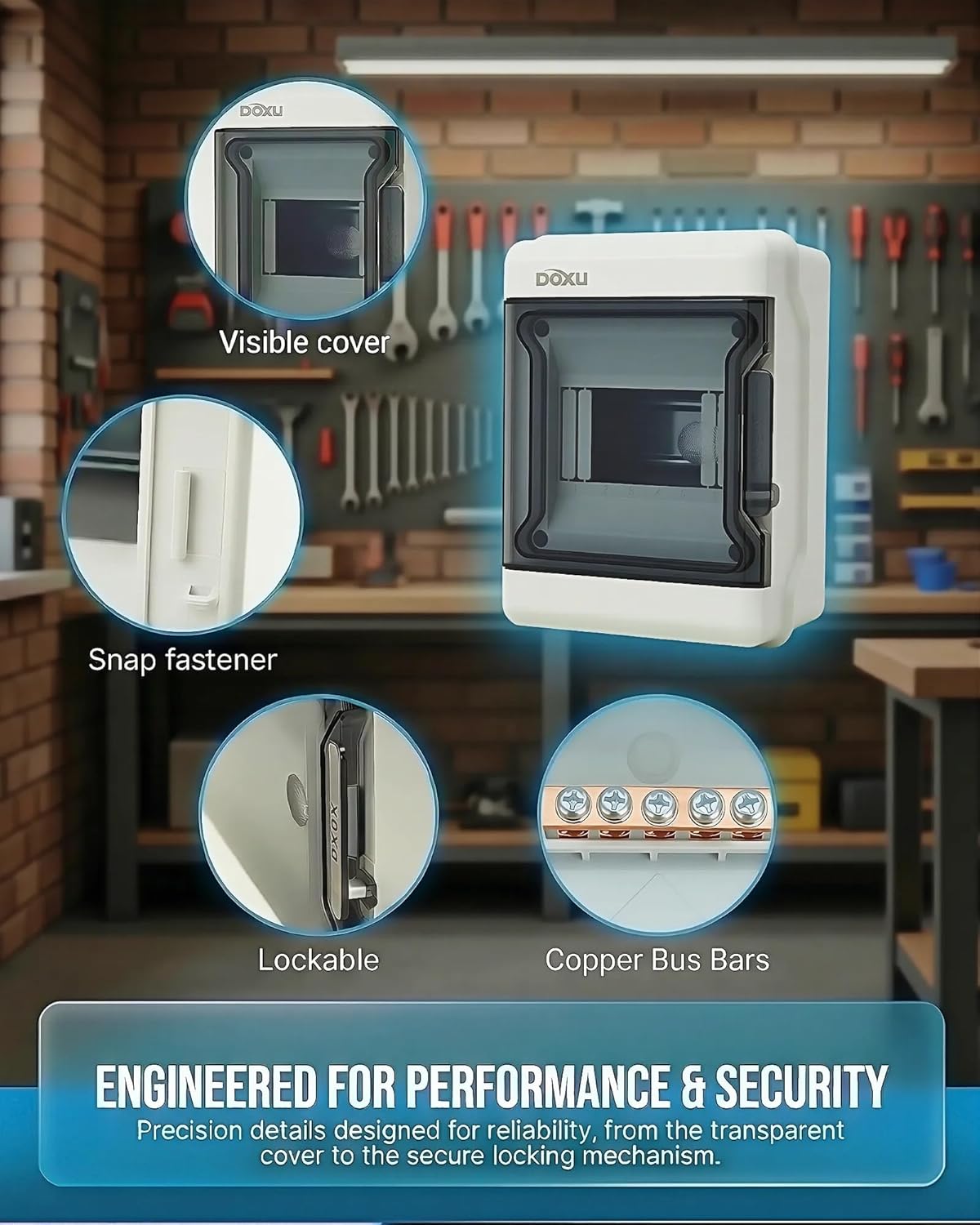 6 Way AT Waterproof Distribution Protection Box, IP66 Circuit Breaker Box, PC Material with DIN Rail and H54 Copper Busbar for Indoor and Outdoor