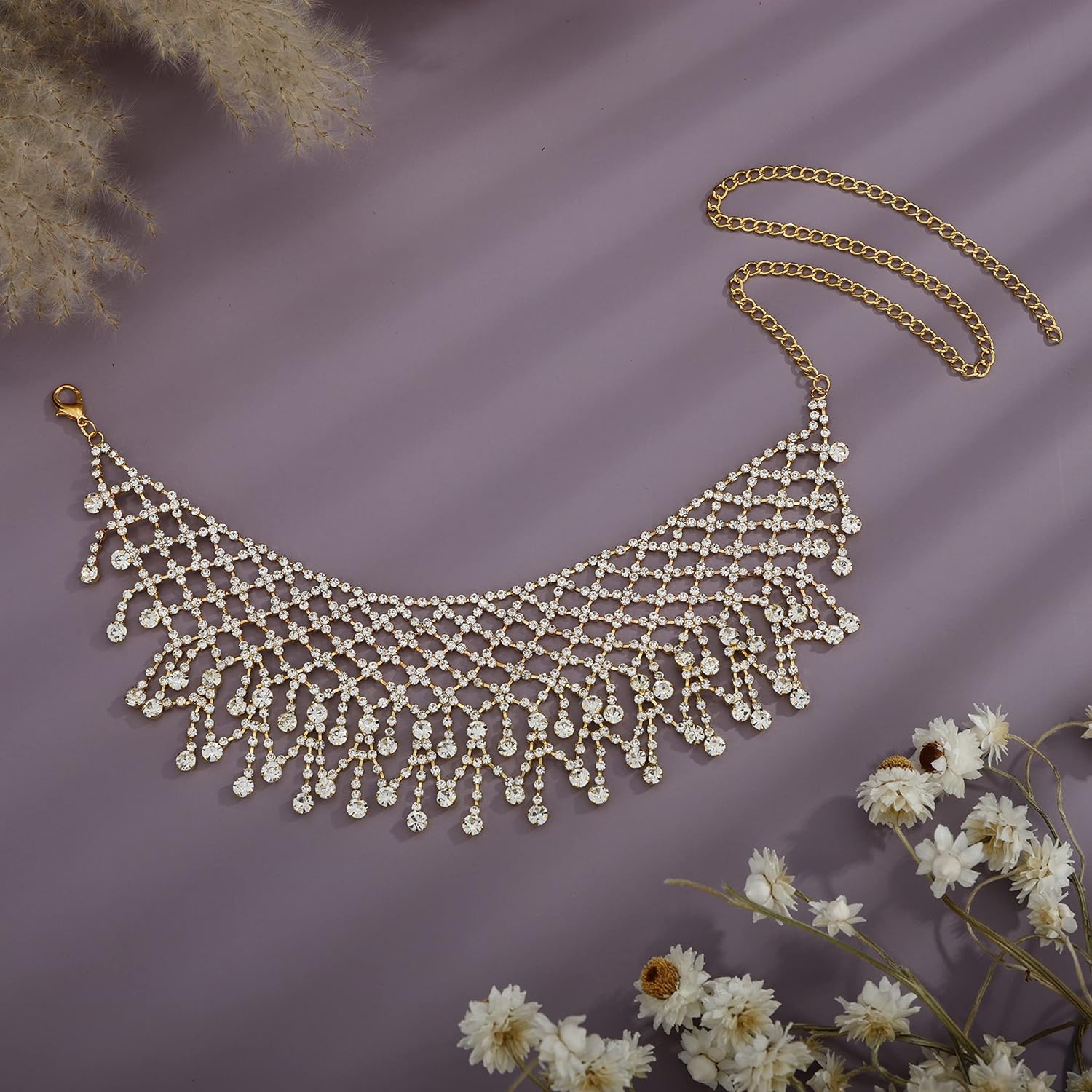 YERTTER Dainity Full Rhinestone Chunky Chain Chain Collar Statement Tassel Crystal Choker Necklace Adjustable for Party Music Bar Women - Image 2