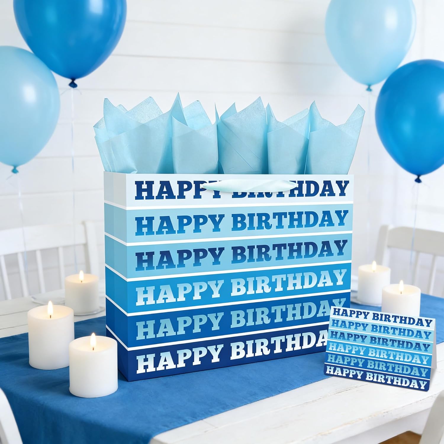 Xustanina 13" Large Blue Gift Bag (Includes Card, Colored Paper, Envelope, and Stickers), Happy Birthday Gift Bag, Boys and Girls Birthday Party Supplies - Image 3