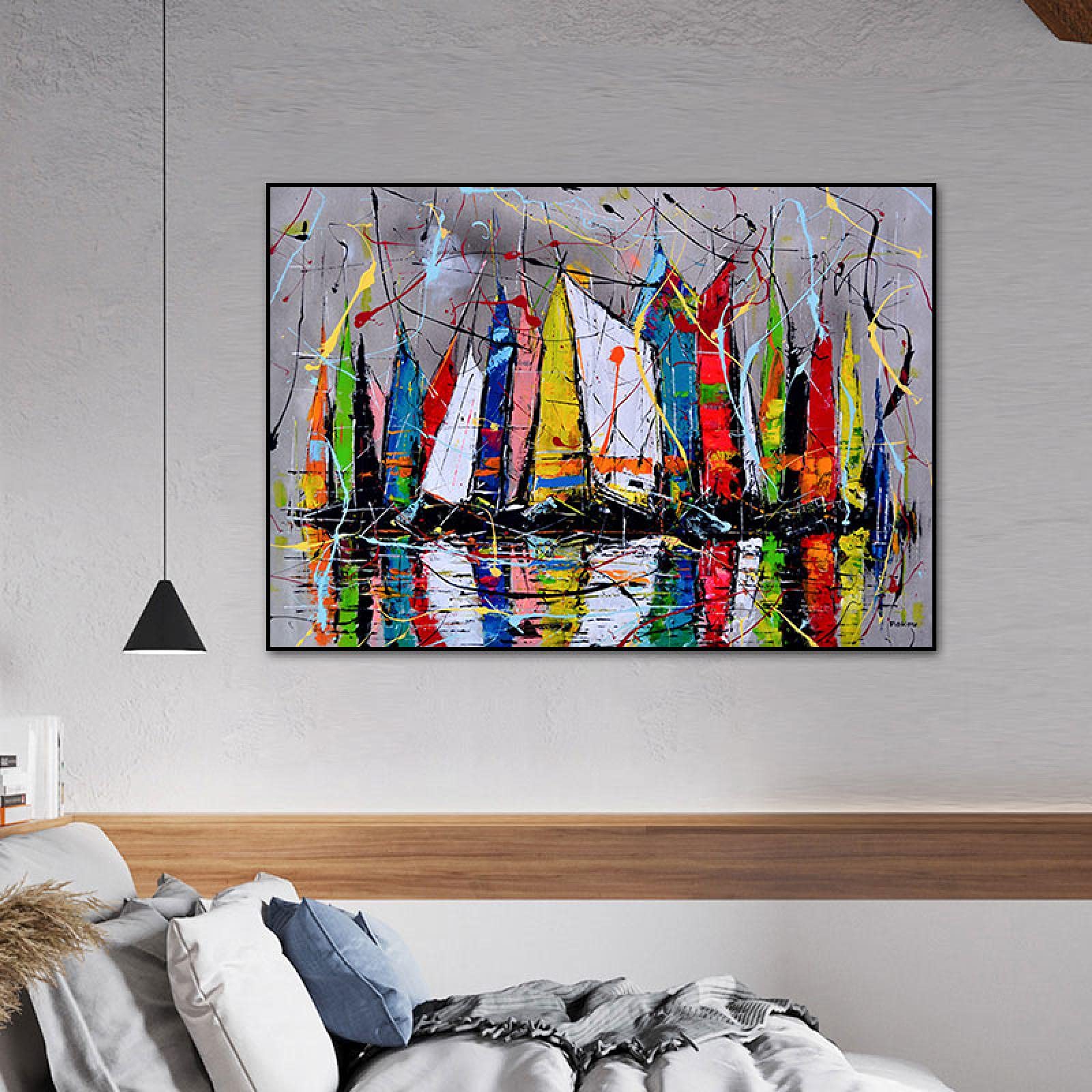 Jacbon Frameless Abstract Oil Painting Colorful Graffiti Sailboat Posters And Prints Canvas Art Wall Picture For Living Room Home Decor 50X70cm