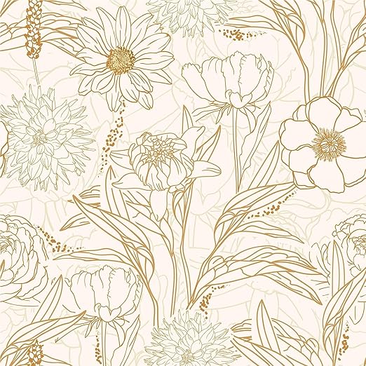 Alzkkll SelfAdhesive Wallpaper Flowers, 600 x 44.5 cm, Thick Gold