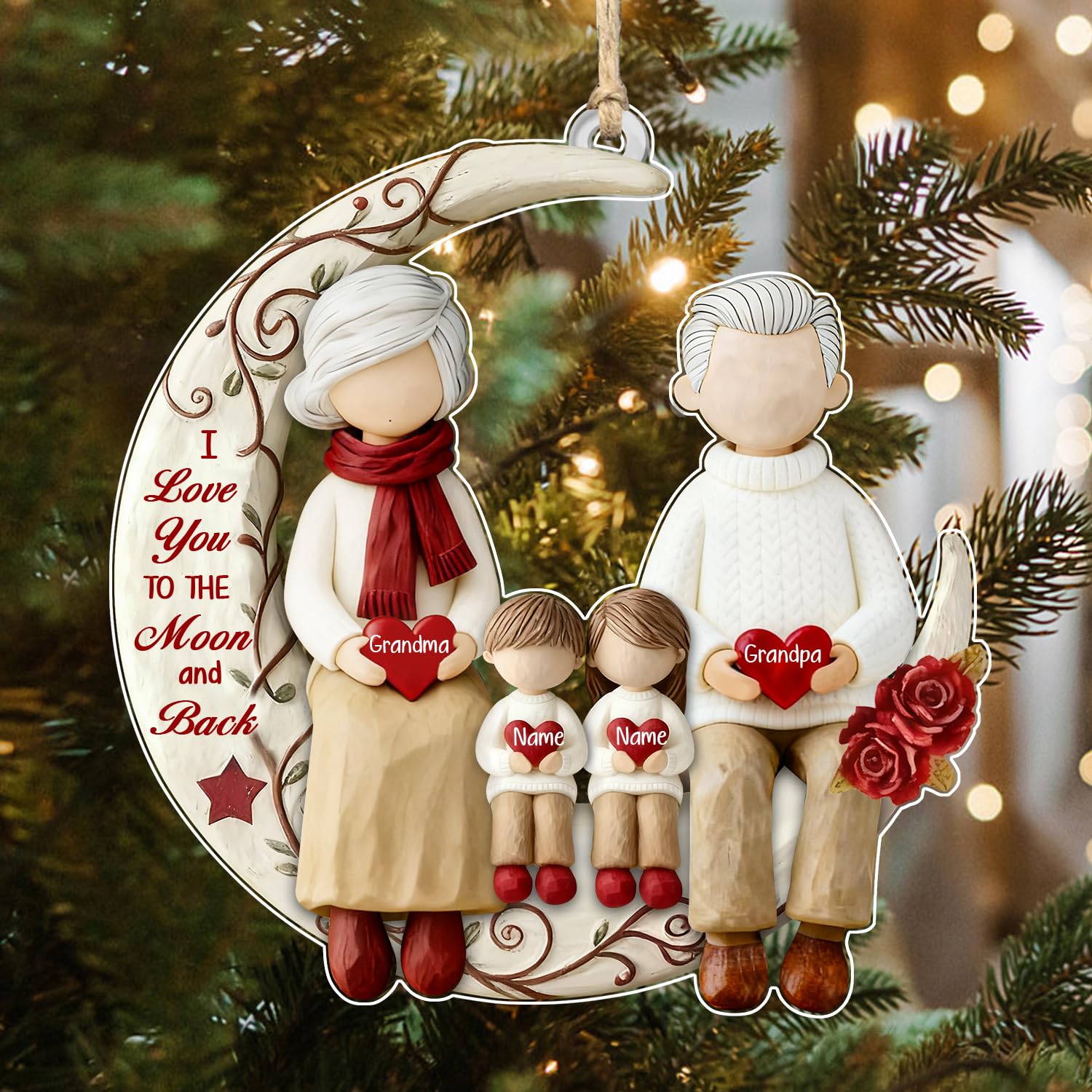 Kkiioexx Style 7 Grandparents And Grandchildren Moon Love Personalized 2D Flat Ornament,Custom Family Ornaments 2025,Hanging Ornaments For Christmas Trees,Xmas Gifts For Grandpa Children