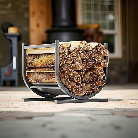 IDZO Estante Decorativo de Madera Resistente para leña, de 43 cm, para Interiores y Exteriores, Color Negro