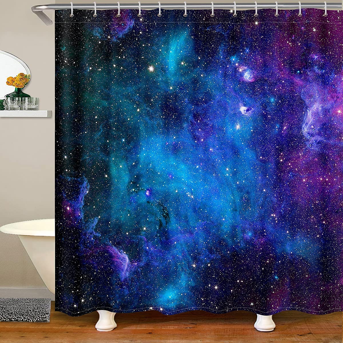 Shower curtain textile galaxy starry sky for children boys girls soft breathable microfiber shower curtain 72x94 Inch