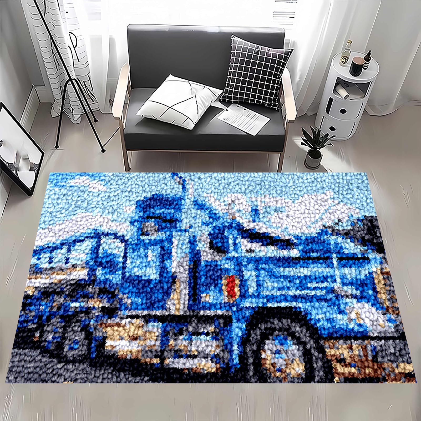 MXOUAJ 55 x 75 cm Latch Hook Rug Kits for Adults, Rug Making Kits for Adults, Printed Canvas Tapestry Kits Embroidery Kits, DIY Crochet Yarn Floor Cushion Crochet Large Hook for Home Decoration
