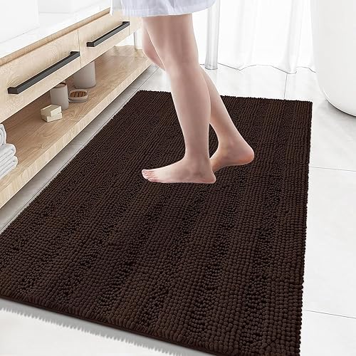 Miniatura 77 de Grandaily - Alfombras de baño de felpilla a rayas, extragruesas y absorbentes, antideslizantes, con fibras largas y suaves, lavables a máquina, para