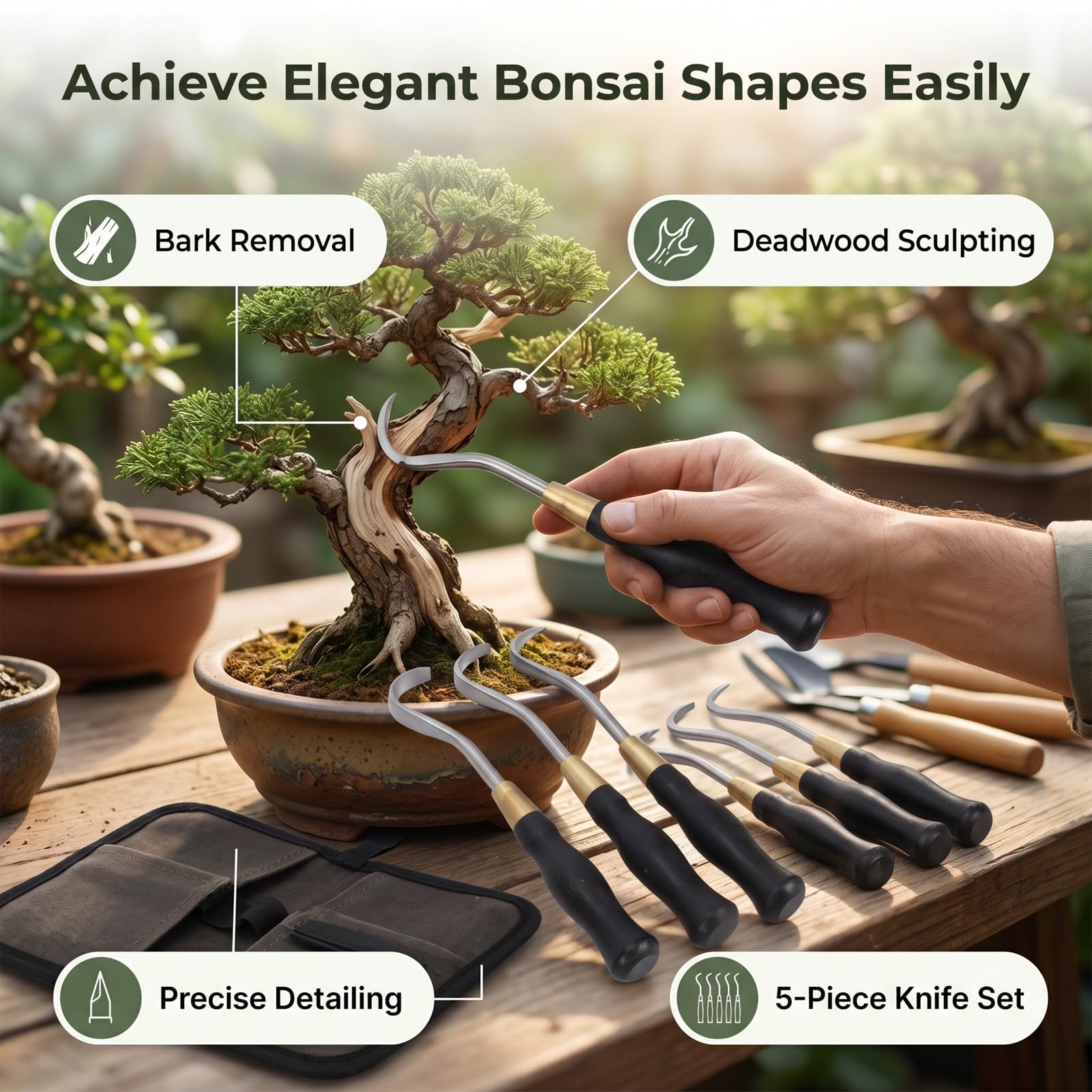 Zestaw Narzędzi do Rzeźbienia Bonsai ze Stali Stopowej, 5 Szerokości 185 Mm