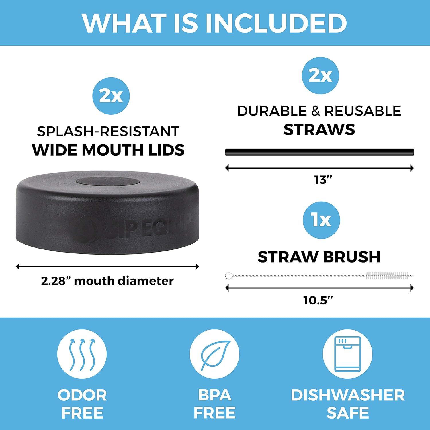Wide Mouth Straw Lids (2 Pack), Compatible with Hydro Flask, Simple Modern, Hydro Cell, Thermoflask, Takeya, Vmini and Iron Flask, 2 Lids, 2 Straws and 1 Straw Brush