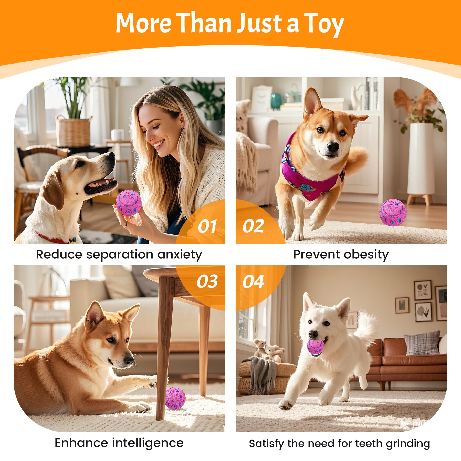 Active Rolling Wicked Ball - Juguete para perros que se mueve automáticamente y salta, evita obstáculos inteligentes, material E-TPU, IP54 impermeable, bola interactiva para perros medianos