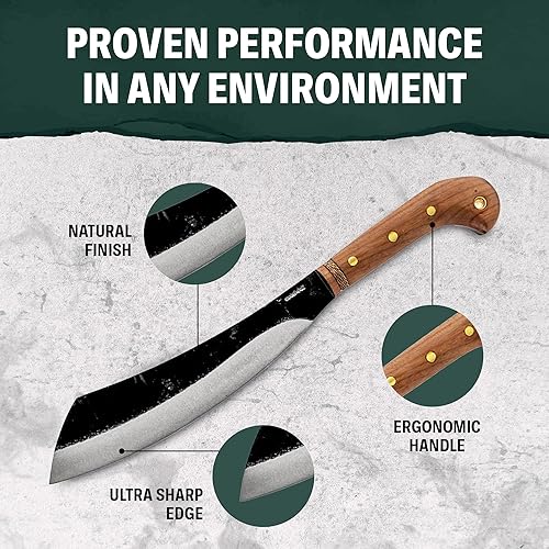 Miniatura 4 de Mini machete Duku para herramientas y cuchillos  Machete resistente con funda  Acero de alto carbono 1075  Mango de nogal  Funda de cuero soldada