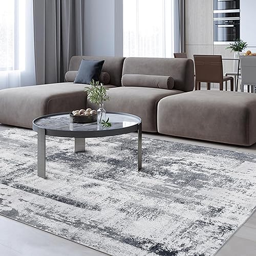 Miniatura 4 de OMERAI Alfombra lavable de 8 x 10 pies para sala de estar, alfombra grande lavable a máquina, alfombra abstracta con alfombra antideslizante para
