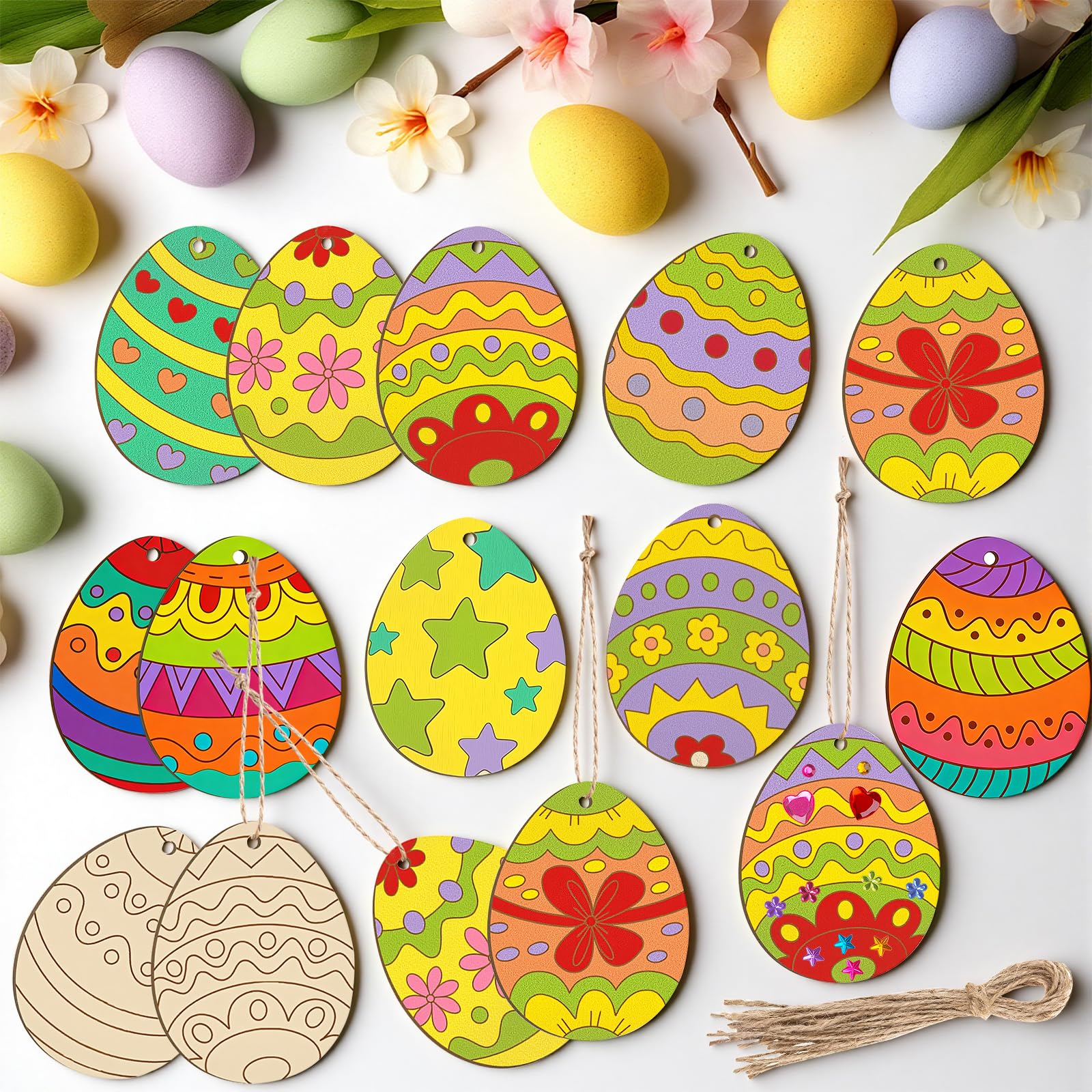 30 Huevos De Pascua De Madera Para Pintar – Colgantes Sin Terminar Con Cuerdas Y Pinceles, Manualidades De Bricolaje Para Niños, Decoración Navideña Y Regalos