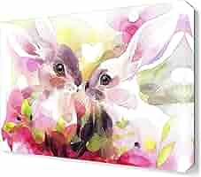 原画、キャンバス「イースターうさぎ」紫　－かわいい絵 原画、キャンバス「イースターうさぎ」緑 －かわいい絵 うさぎ
