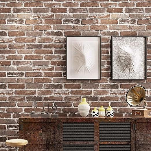 Akea Faux Brick Stone Wallpaper Roll, Flat 3D Effect Blocks Vintage Home Decoration Nonstiick