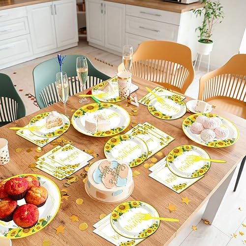 Miniatura 258 de 96 piezas de suministros de fiesta de cumpleaños florales de cumpleaños, platos de papel, servilletas, flores de oro rosa, decoraciones de fiesta