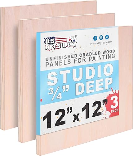 Miniatura 12 de U.S. Art Supply Paneles de madera acunados sin terminar de 04 x 04 pulgadas para pintar, estudio de 3/4 pulgadas de profundidad (paquete de 5)