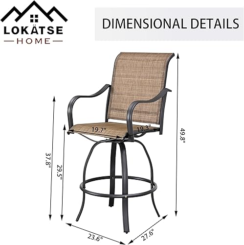 Miniatura 2 de LOKATSE HOME Juego de 3 taburetes de bar, 2 sillas giratorias altas y 1 mesa de bistró de altura para exteriores, muebles de patio, tela roja de
