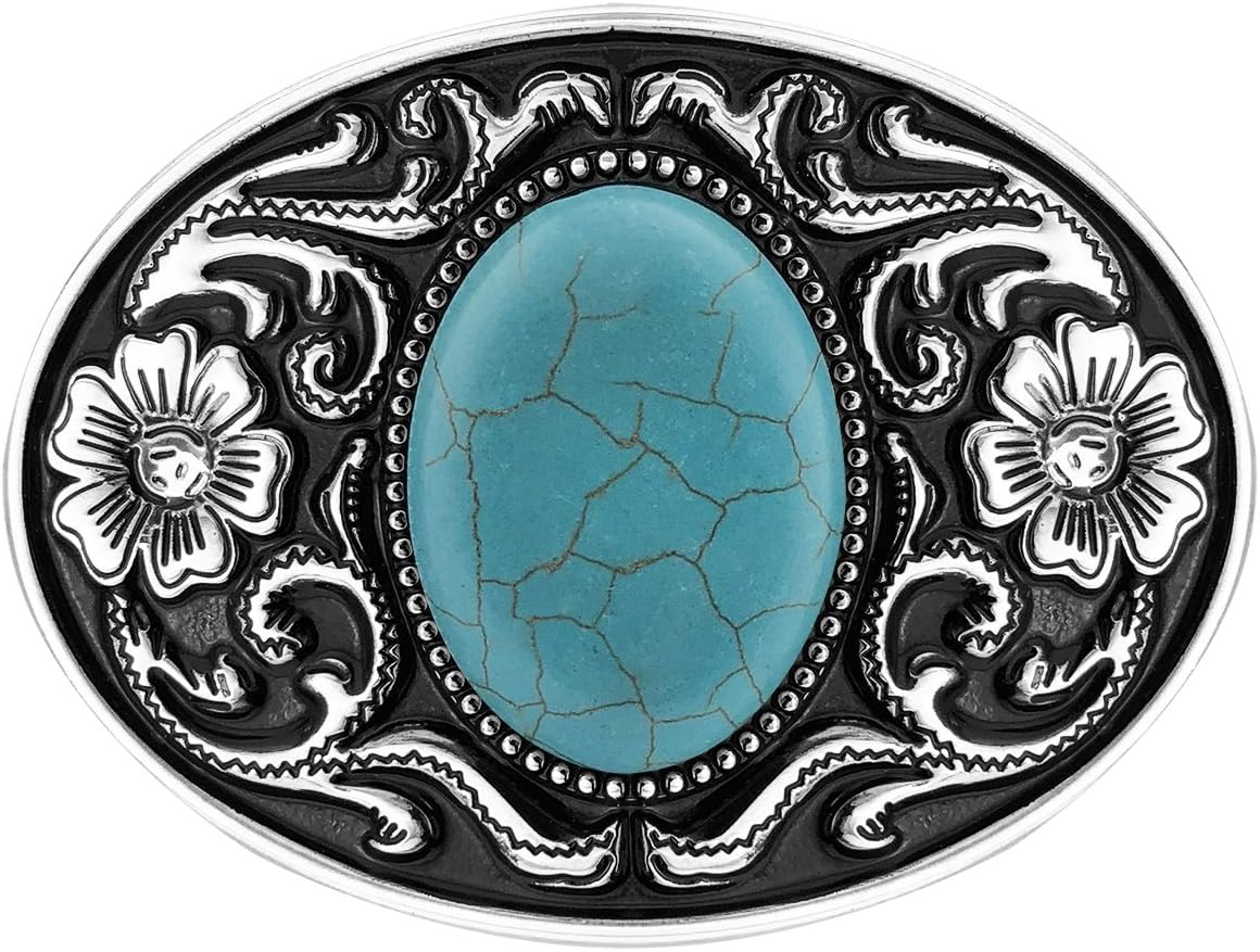 YOQUCOL Vintage American Western Cowboy Turquoise,Stone Belt Buckle for Men
