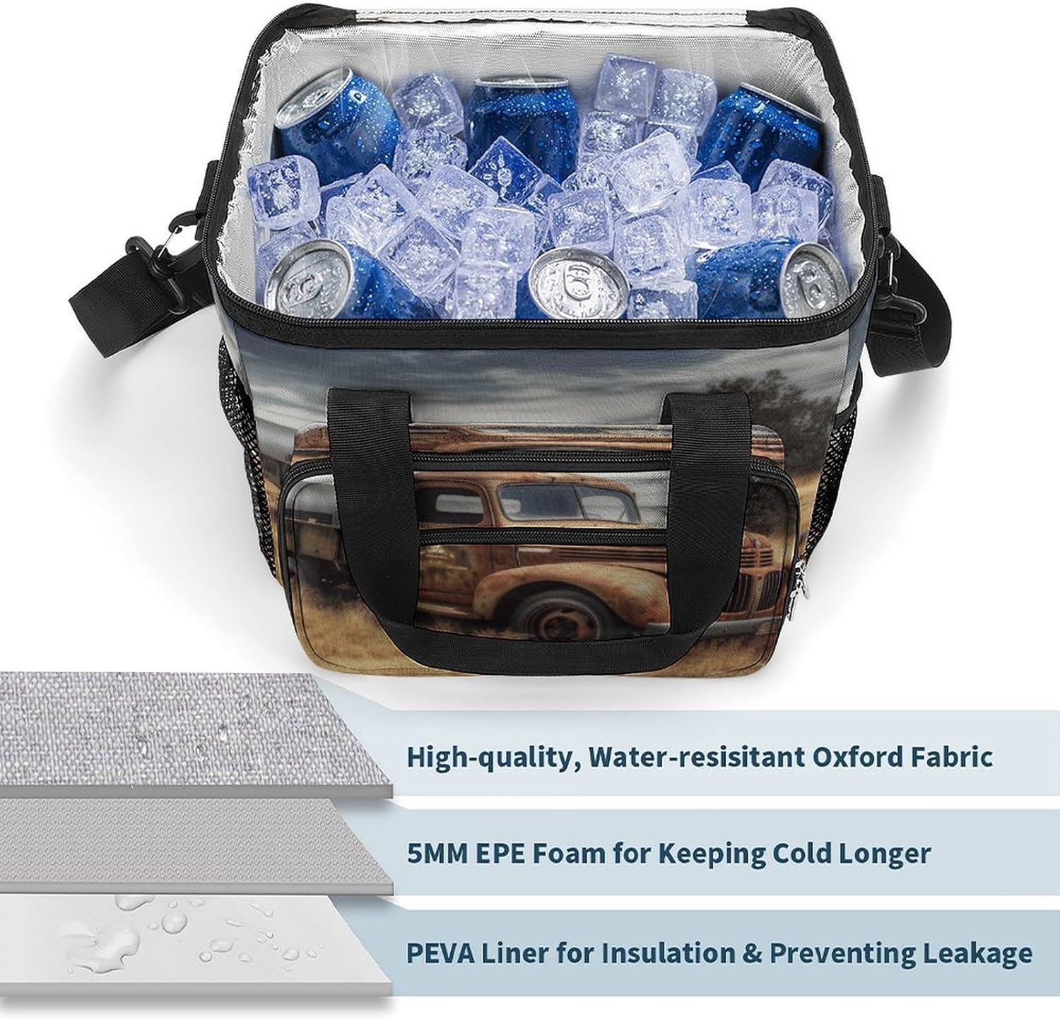 Old Truck Car Cooler Bags Portable Soft Cooler Bag Lightweight Ice Chest Insulated Lunch Bags Camping Cooler Bag Cooler Lunch Tote Coolers for Picnic Travel Beach