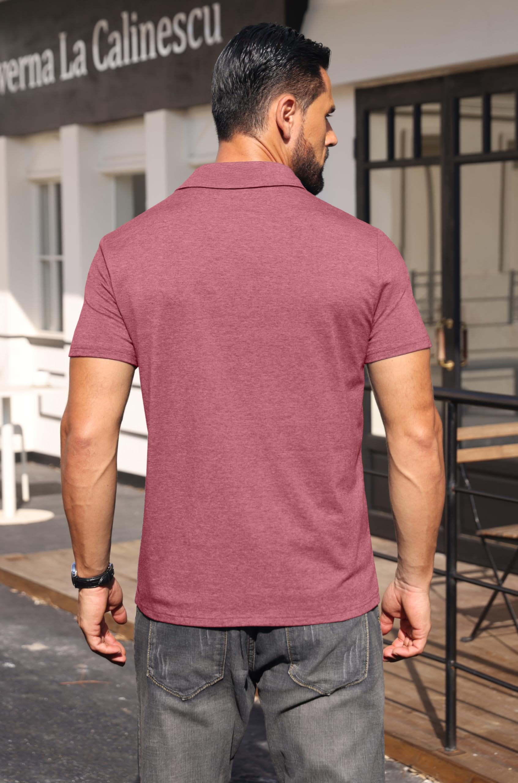 Hisir Poloshirt Herren Kurzarm Baumwolle Stretch Polo Hemd mit Kariertem Kragen & Brusttaschendetail Sommer Casual T-Shirt für Männer Business Freizeit & Golf
