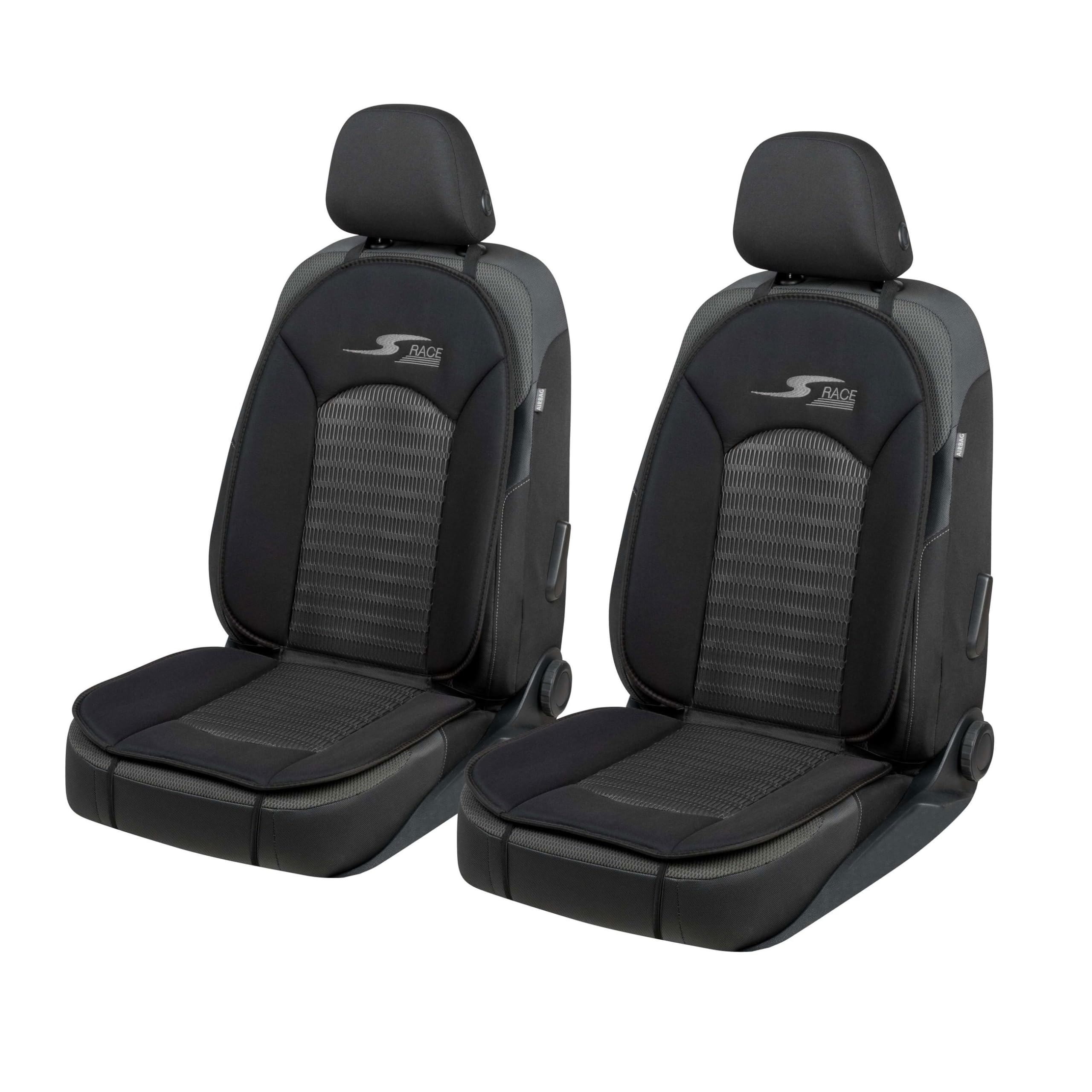 Walser CarComfort Housse de siège de Voiture S-Race 2 pièces, Mention Très Bien* Universel Housse de siège et Coussin de Protection pour Voiture Noir