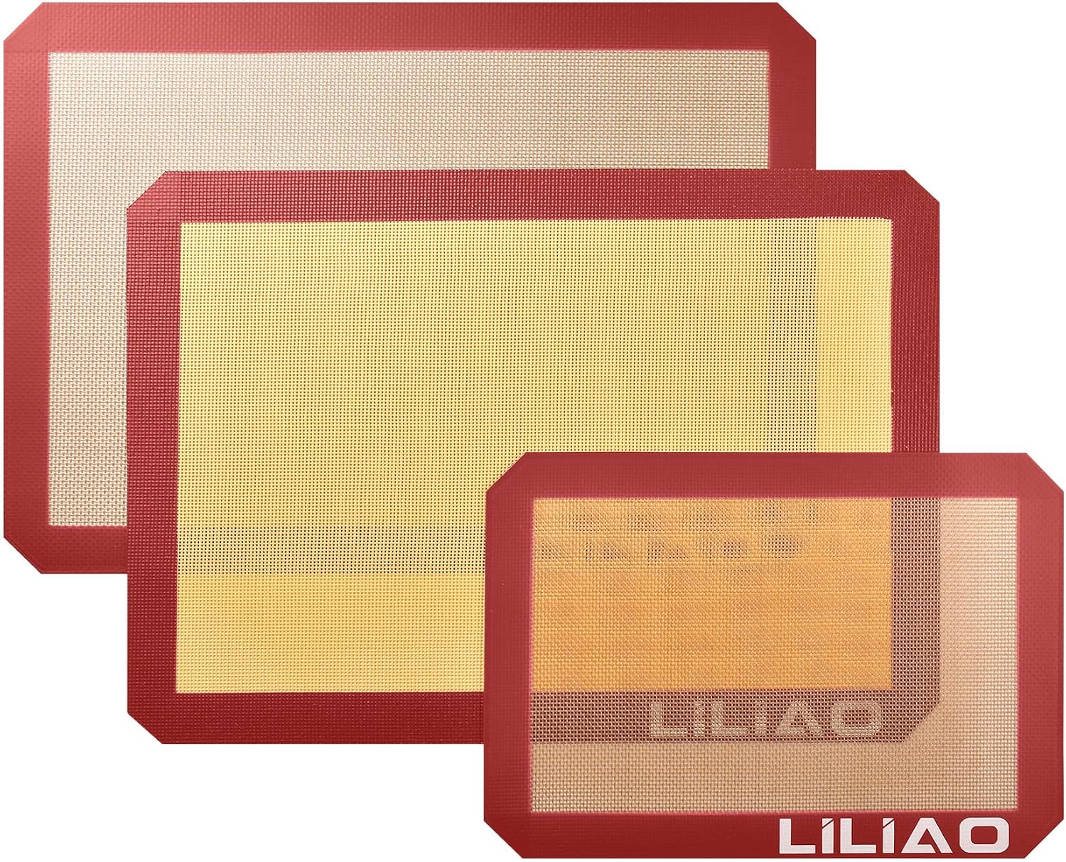 LILIAO Silicone Baking Mat, 3-Pack Non-Stick Reusable Baking Mat, Oven Baking Sheet for Making Cookies, Macaroons, Bread and Pastry (Red)