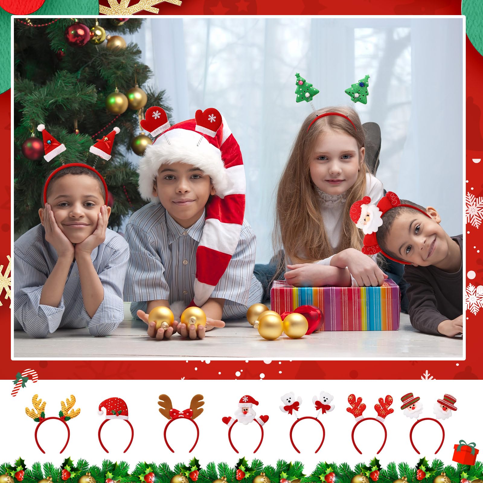 Giegxin Lot de 48 bandeaux de Noël pour les vacances, serre-tête en bois de renne, serre-tête de Père Noël, étoiles, sapin de Noël, chapeau de Noël pour femme, accessoires de fête de Noël