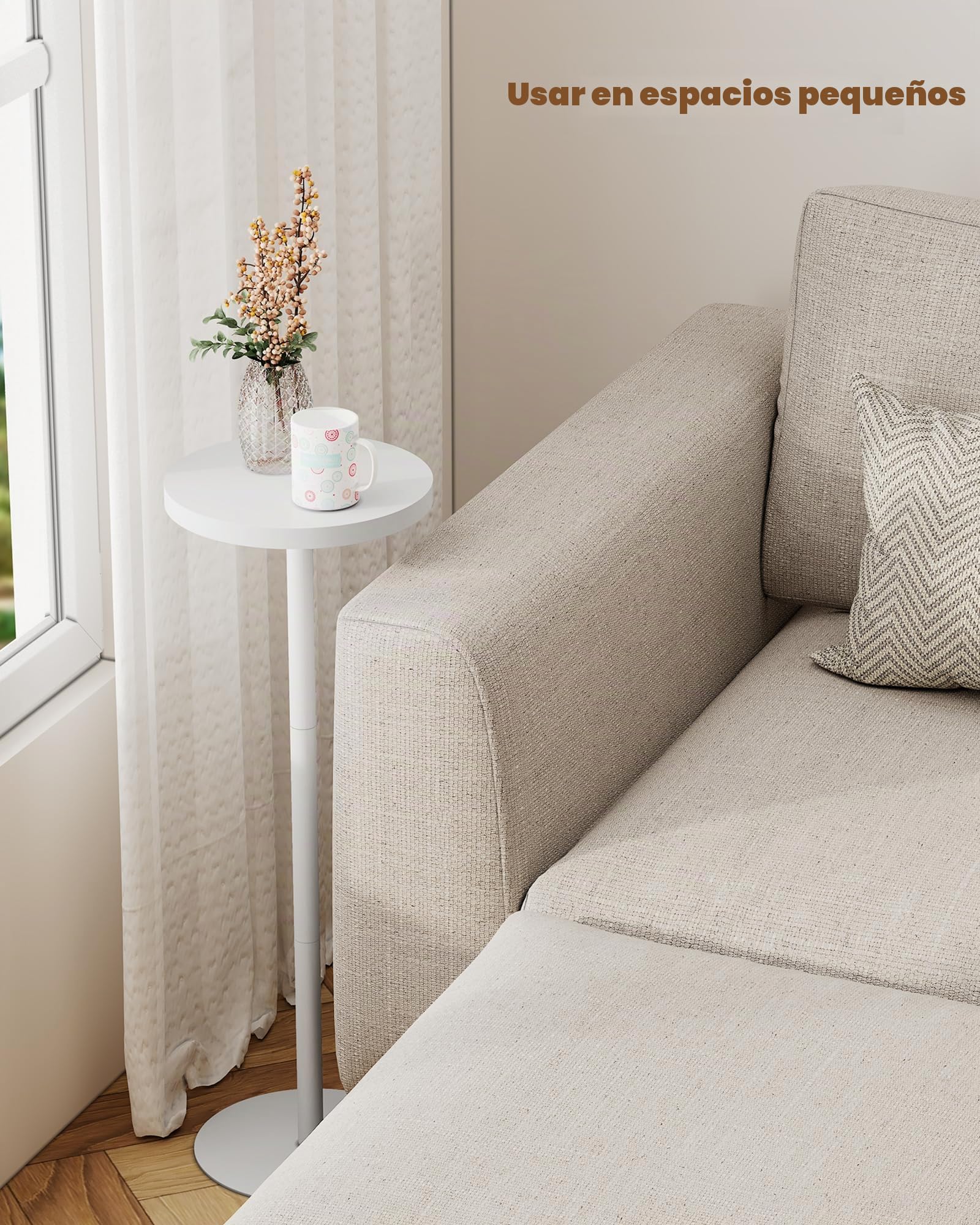 TUTOTAK Mesa Auxiliar Redonda Alta, Mesa De Bebida Pequeña, Mesa De Pedestal Para Sala De Estar, Color Blanco TB01BW065EU