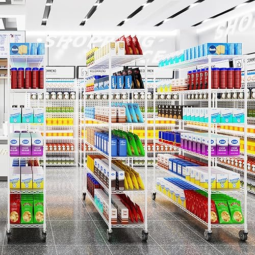 Miniatura 9 de NSF - Estantería de alambre de 6 niveles y 6000 libras, estante de almacenamiento ajustable resistente con ruedas de 5 pulgadas y revestimientos