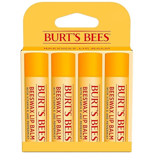 Burts Bees - Bálsamo labial hidratante 100 natural de cera de abejas original con vitamina E y aceite de menta - 4 tubos