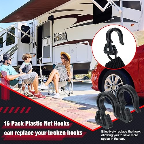Miniatura 5 de Tuanse 4 piezas de red de carga elástica pequeña de almacenamiento de malla elástica para automóvil con 16 tornillos de montaje y ganchos integrados