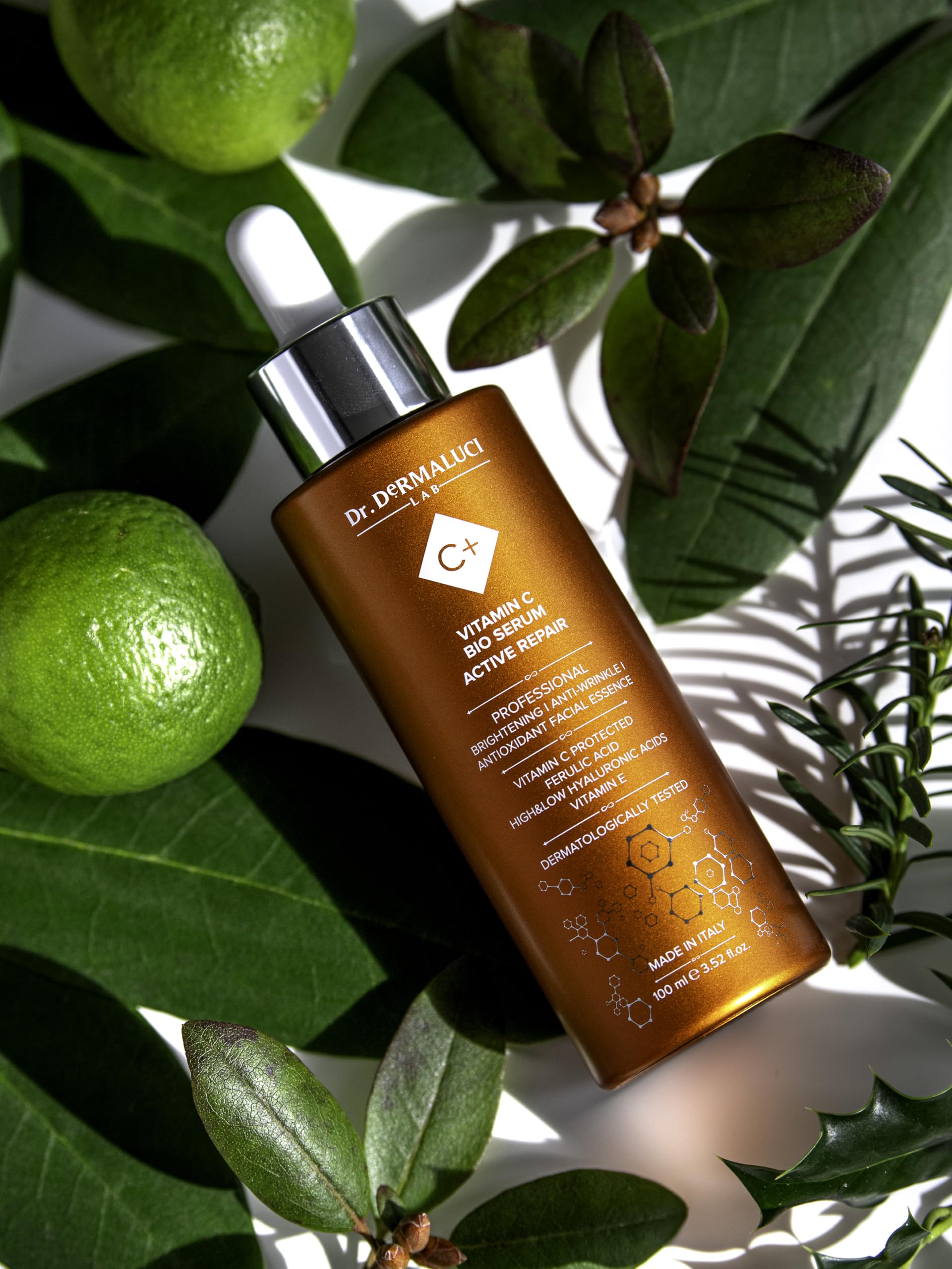 Dr. Dermaluci Lab - Vitamin C Gesichtsserum BIO - Anti-Falten, Anti-Flecken, Aufhellend - Hyaluronsäure & Ferulasäure - Kurkuma & Centella - Dermatologisch Getestet, Made in Italy, 100ml