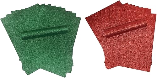 Miniatura 2 de Papel con purpurina A4, brillante, suave al tacto, no desprende pelusa, grueso, 5.29ozm, 40 libras, 10 hojas (rojo y verde)