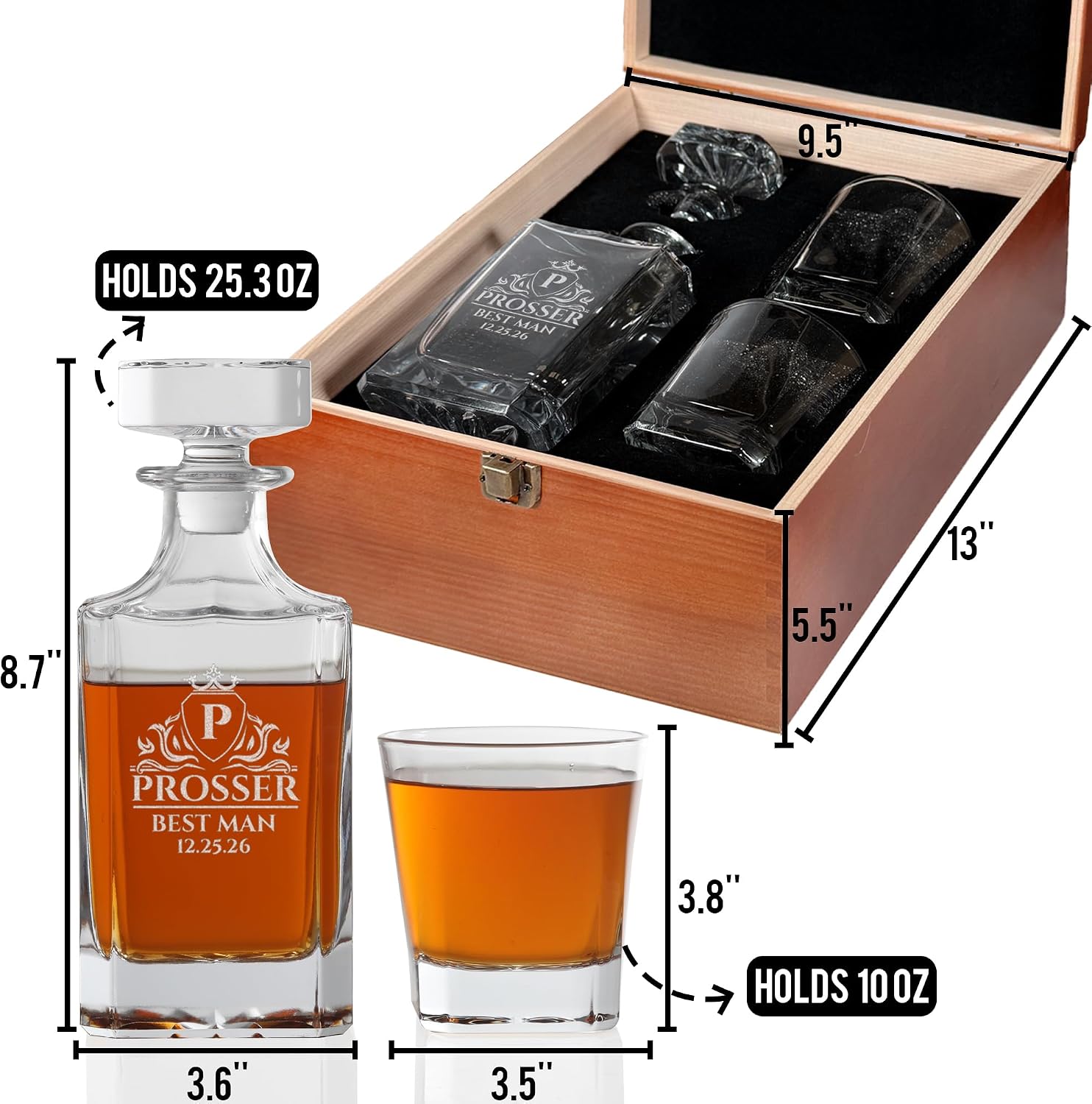 Personalized Groomsmen Whiskey Decanter Set with Gifts Box - 25oz Custom Best Man Liquor Decanter, Engraved Whiskey Gifts for Wedding Favors, Best Man Proposal gifts, Bachelor Party