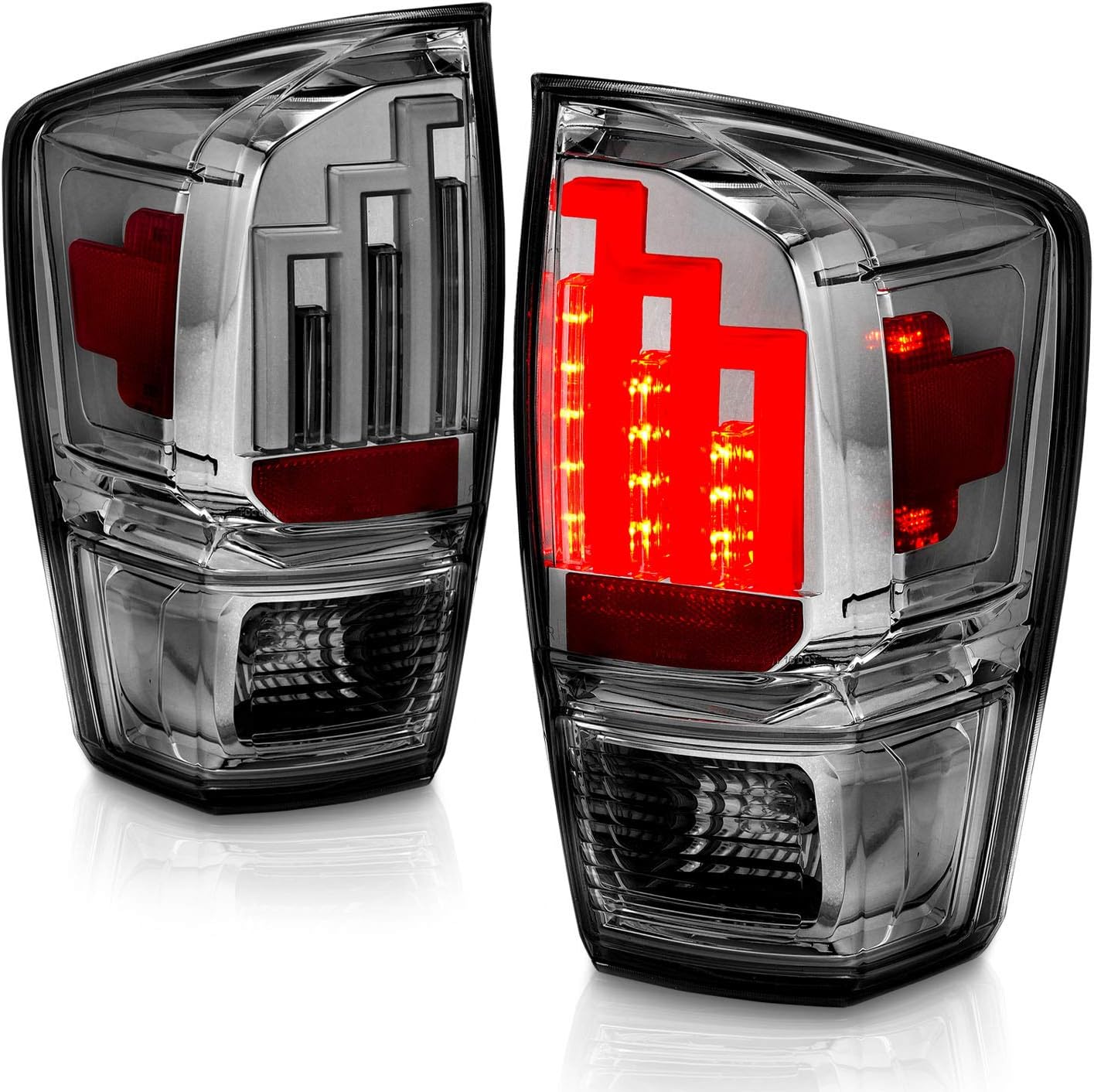 AmeriLite for 2016-2023 Toyota Tacoma Pickup Truck LED Tube Parking Lamp Smoke Chrome Tail Lights Assembly - Driver and Passenger Side