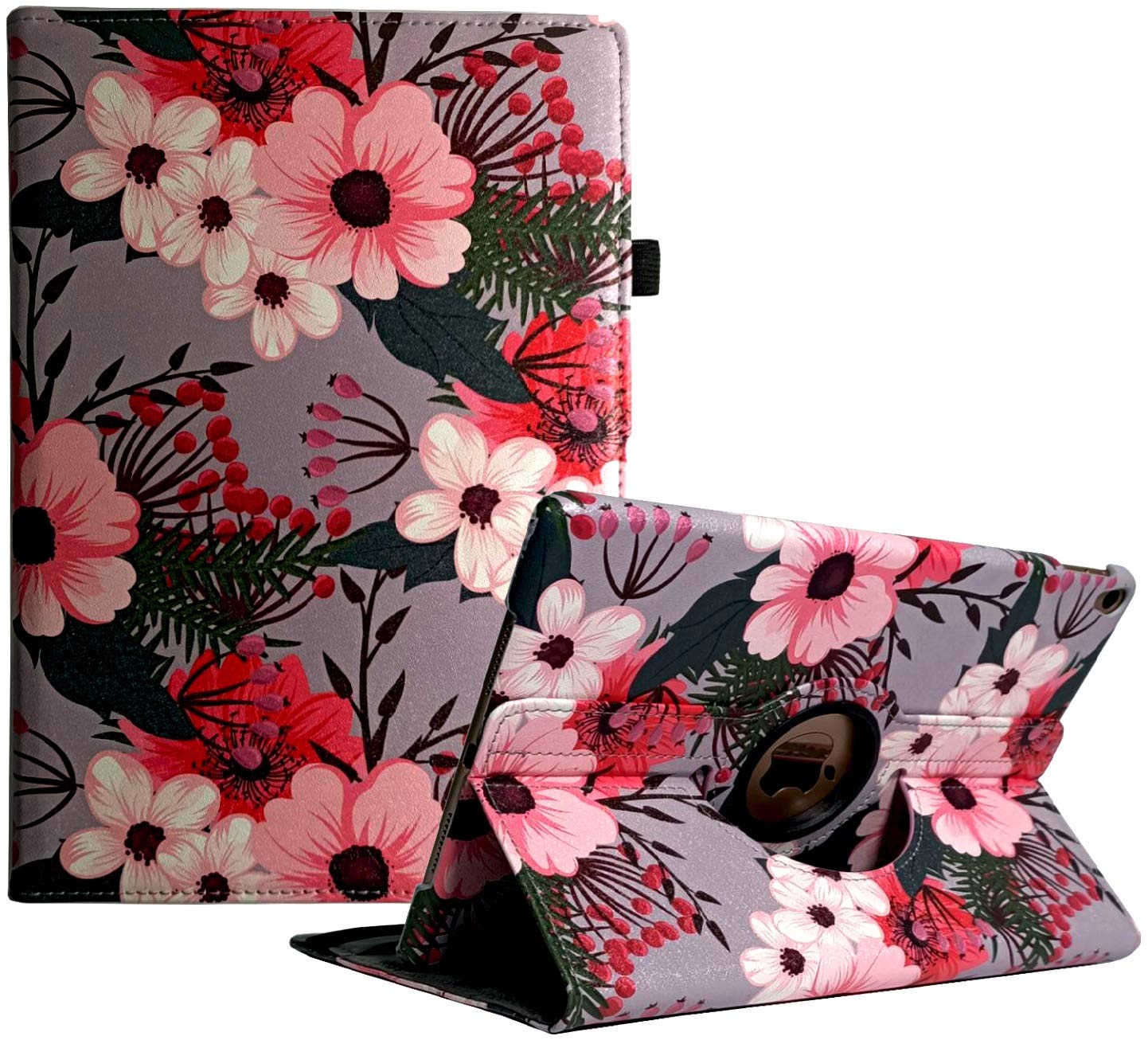 iPad 2 3 4 Case (Old Model) – 360 Degree Rotating Stand Smart Case Protective Cover with Auto Wake Up/Sleep Feature for Apple iPad 4, iPad 3 & iPad 2 (Pink Flower)