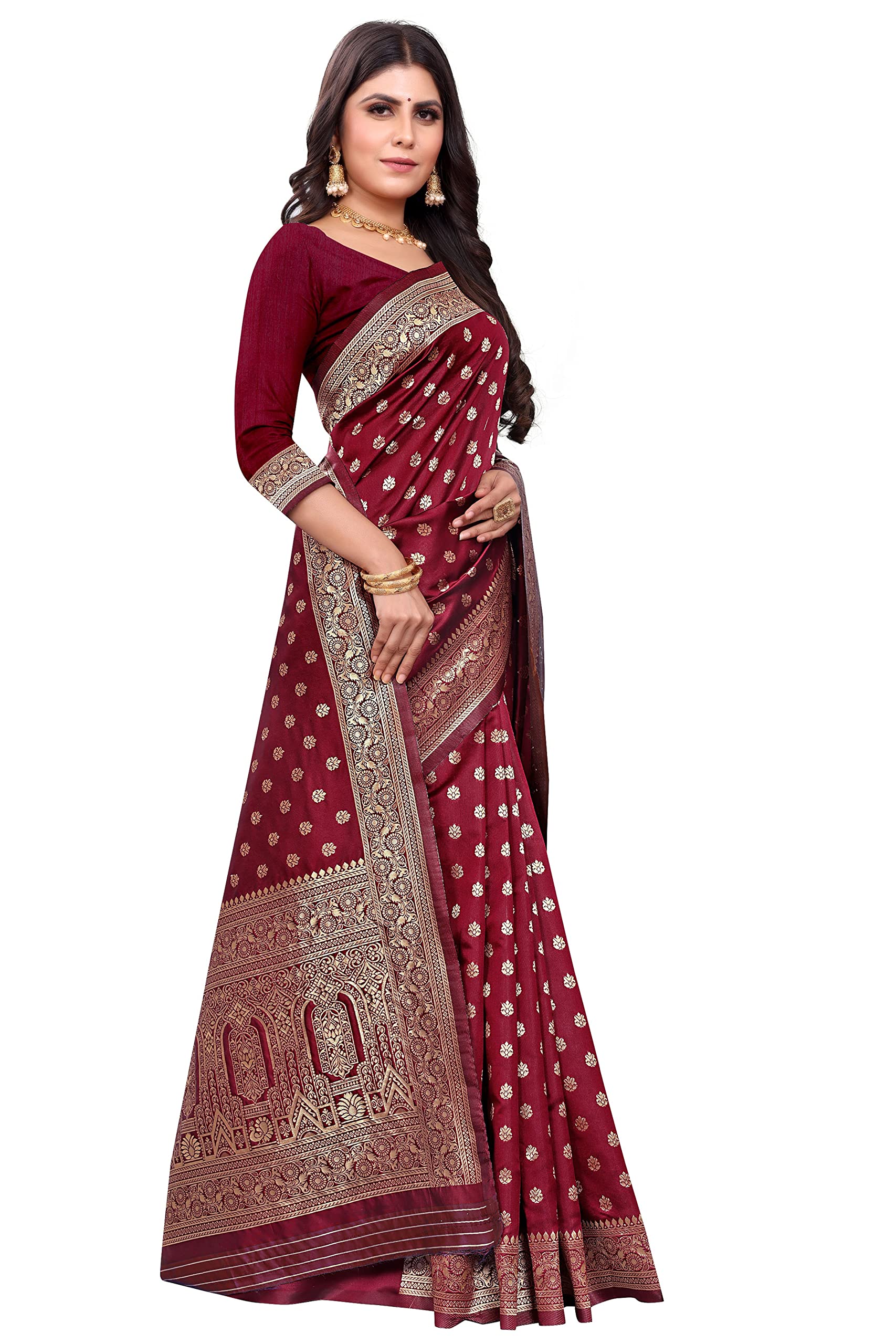Sugathari Women's Art Silk Maroon Kanchipuram Saree (San Pari 124 Maroon)