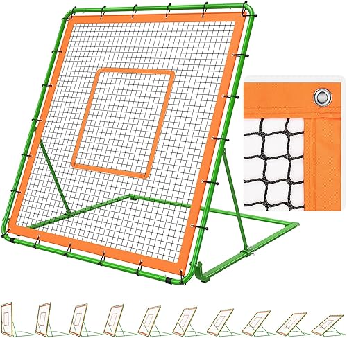 KingDolly Red de rebote de béisbol de 4 x 4.5 pies, red de rebote con 10 ángulos de retorno de pelota, red de rebote de sóftbol de borde reforzado