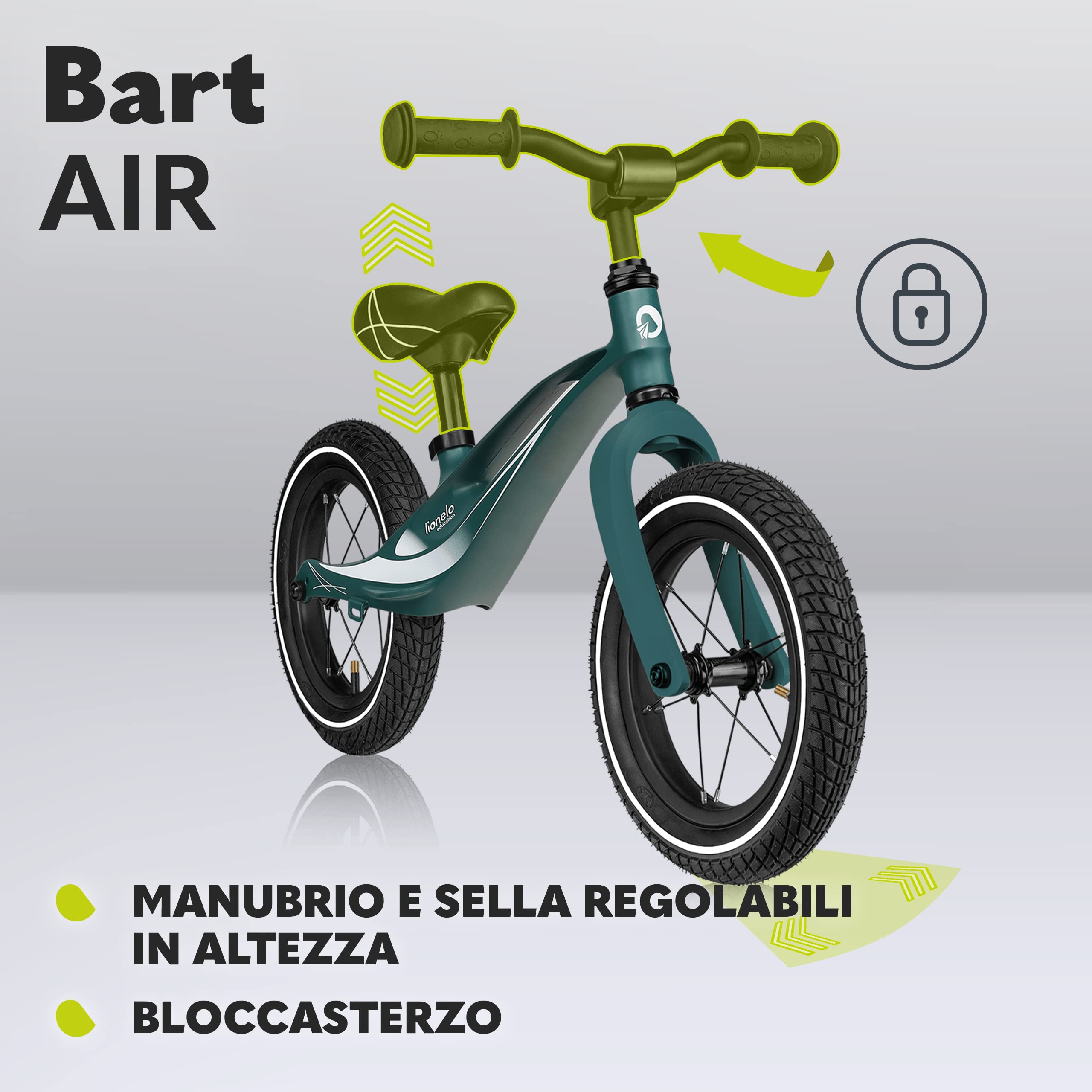 lionelo Bart Bici senza pedali per bambini da 2 anni a 30kg Ultraleggero 3kg e Resistente Telaio in magnesio resistenza ai danni Ruote da 12'' Manubrio e sella regolabili Poggiapiedi