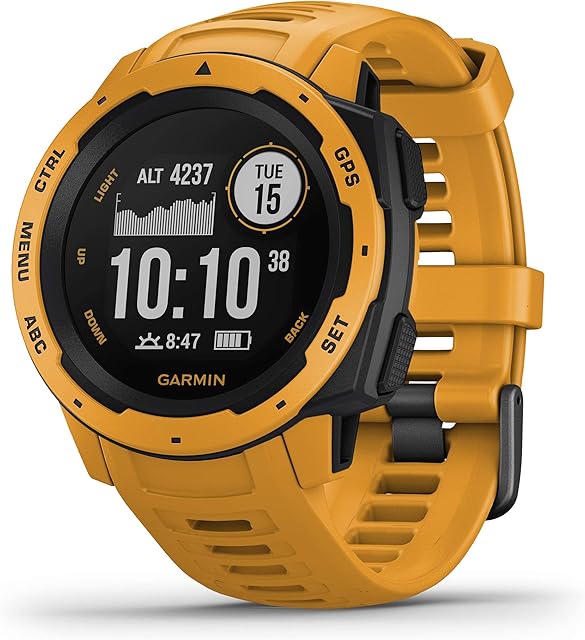 Garmin Instinct Rugged Outdoor Smartwatch, Built-in Sports Apps and Health Monitoring, Sunburst Yellow (Renewed)