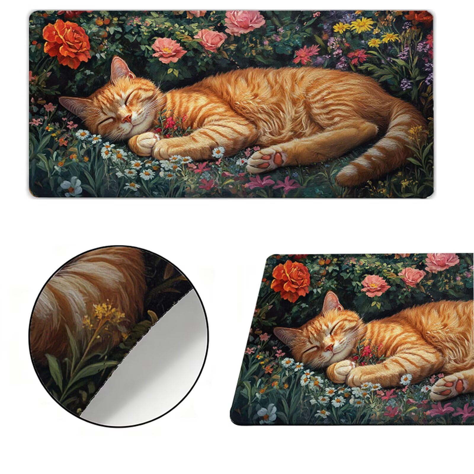 Gamingowa podkładka pod mysz, 1200 x 400 x 3 mm, duża, z motywem kota, na biurko, szyte krawędzie, wodoszczelna, antypoślizgowa, nadaje się do prania, poprawia precyzję i prędkość, akcesoria gamingowe