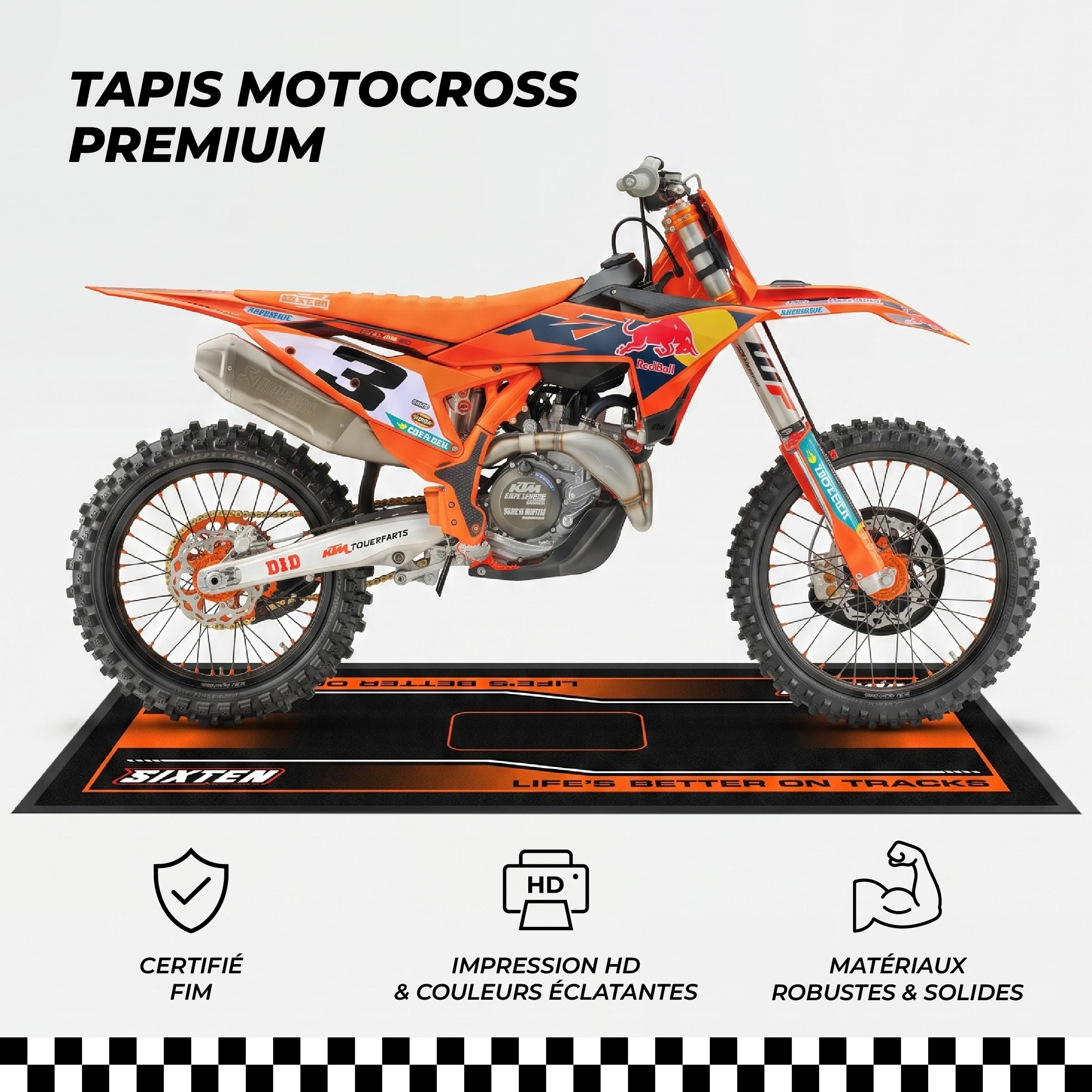 Tapis Moto Vert Marker 95x200 - Tapis Environnemental Moto - pour Les Paddocks et Le Garage - Lavable et Ecologique - Idéal Cadeau Moto