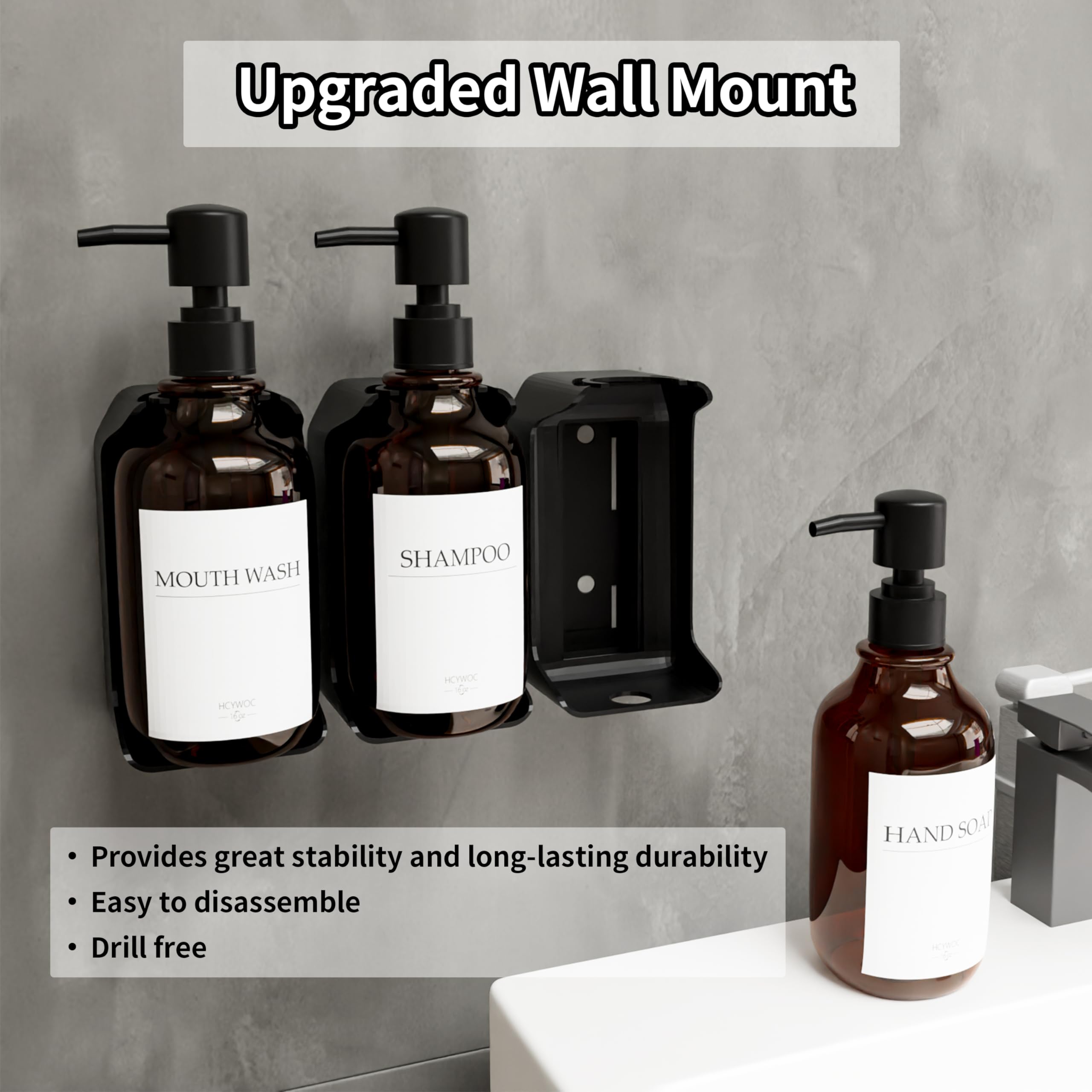 Lot De 3 Distributeurs Savon Mural 500 Ml – Sans Percage, Pompe Inox, Étiquettes Imperméables, Transparent Pour Salle De Bain & Cuisine